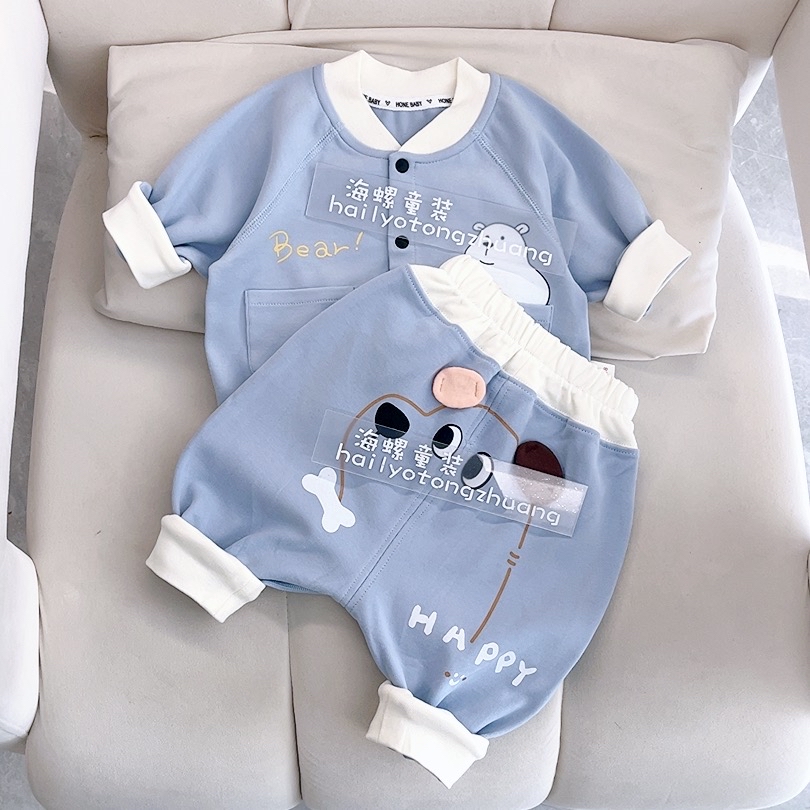 春季宝宝分体套装连帽童装婴幼儿卡通外套婴童小熊连帽屁屁裤套装