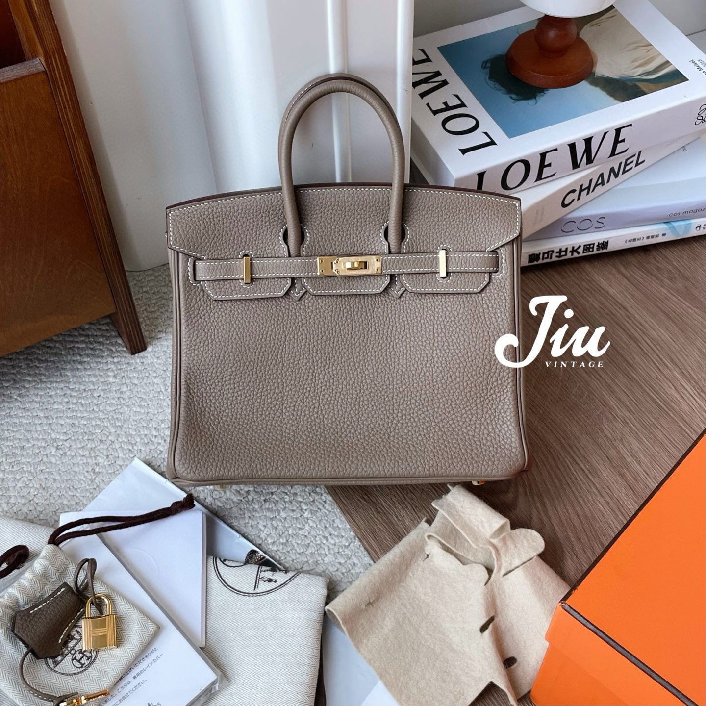 99新 Hermes/爱马仕 birkin25大象灰金扣u刻BJM2-7387