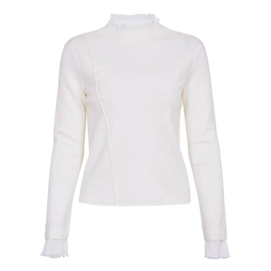 云白木耳边领毛织套头衫