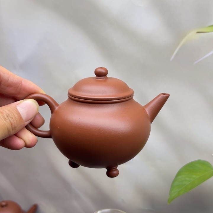 紫砂茶壶小红泥三足水平160c c