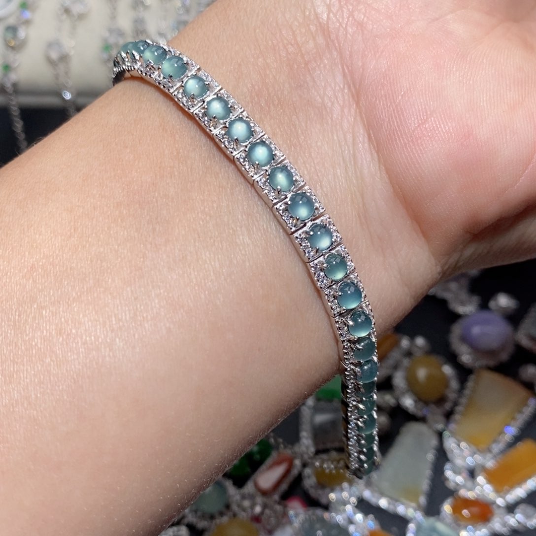 翡翠手链银S925镶嵌bj ii