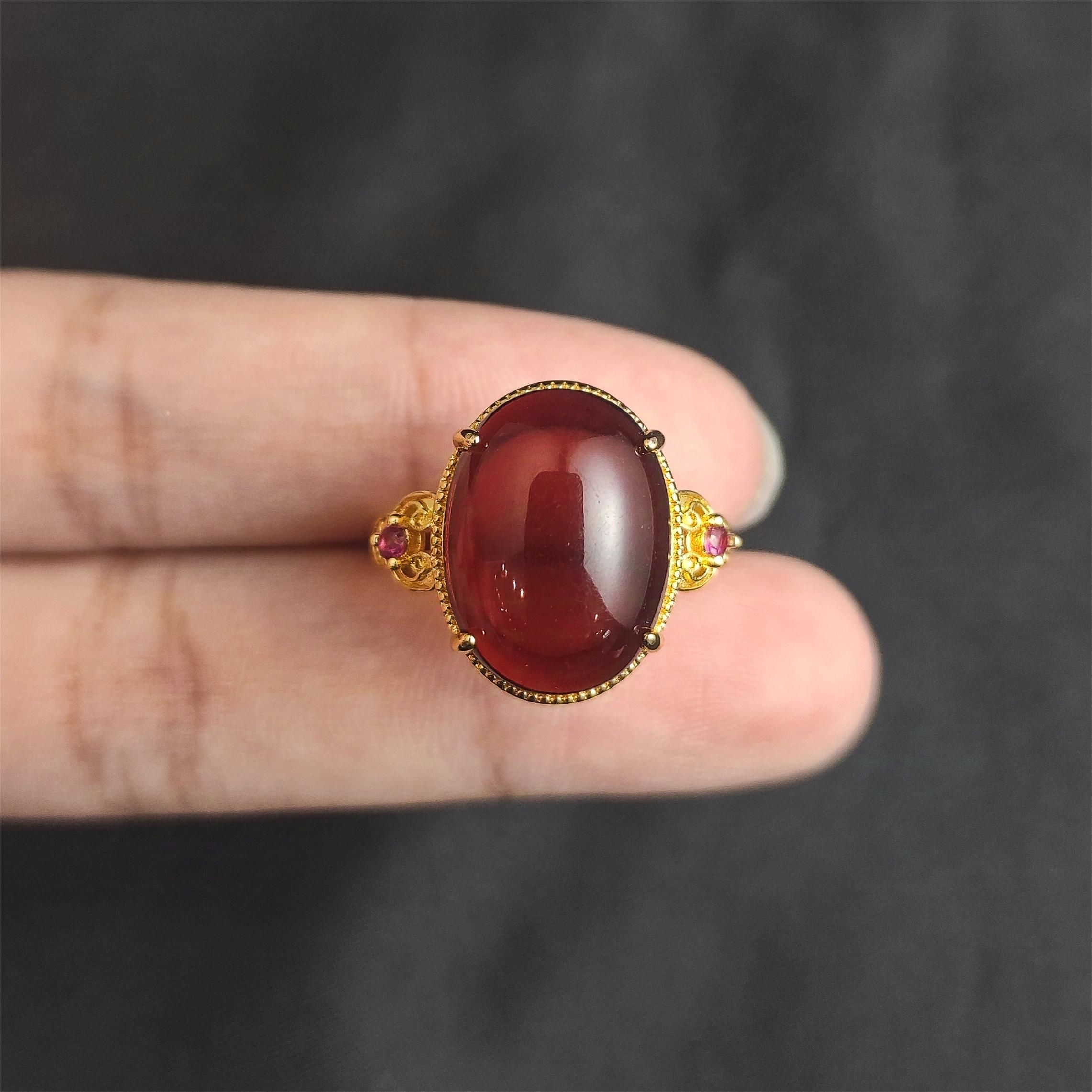 琥珀蛋面戒指C01-114赠礼盒(多样性发)