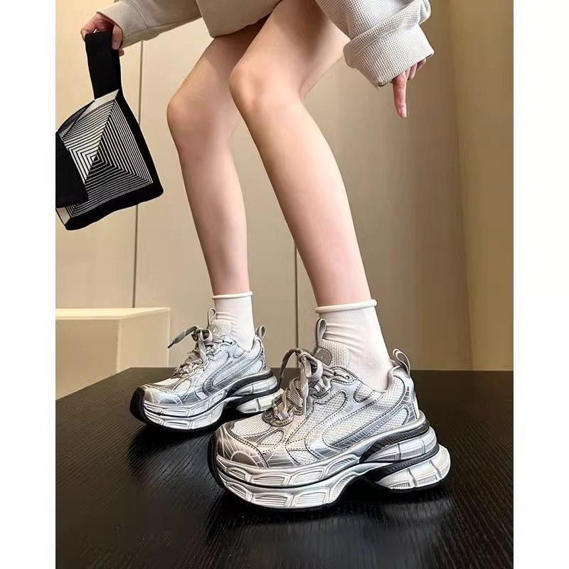 2025年春秋透气老爹鞋纳帕皮增高时尚休闲鞋运动鞋女鞋