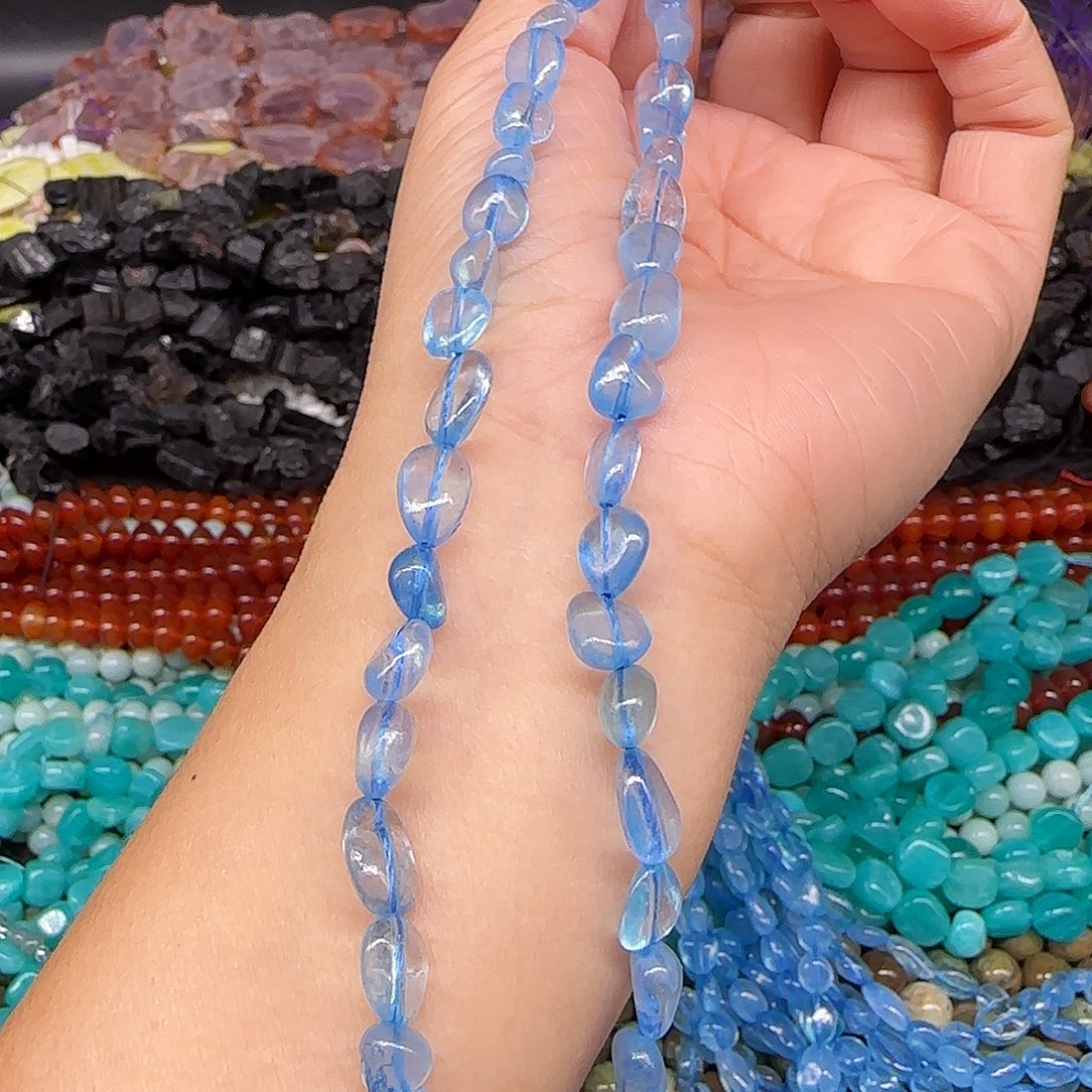 玛瑙/玉髓合金珠宝半成品海蓝宝6-8mm一条