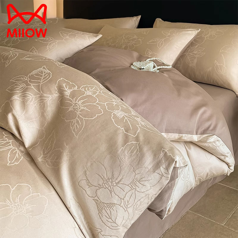 猫人全棉床上四件套2025新款冬季贡缎轻奢纯棉被套床单三件套床品