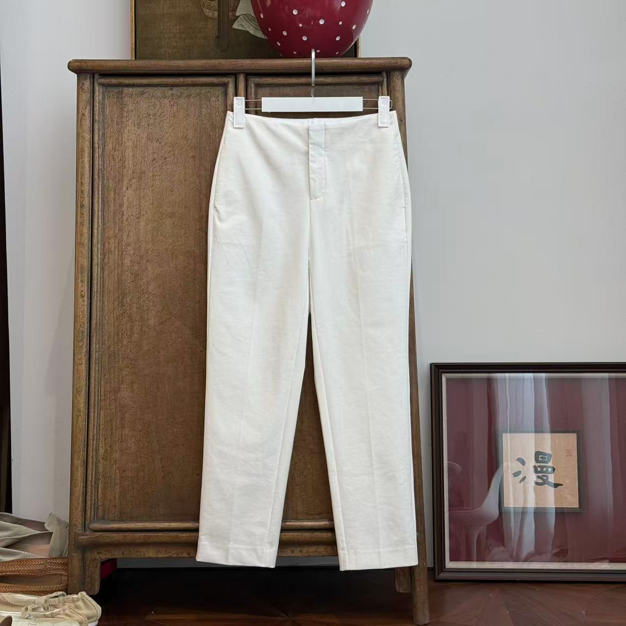 MYL  2025夏季新品锦棉白色西装裤中腰直筒纯色时尚休闲通勤长裤