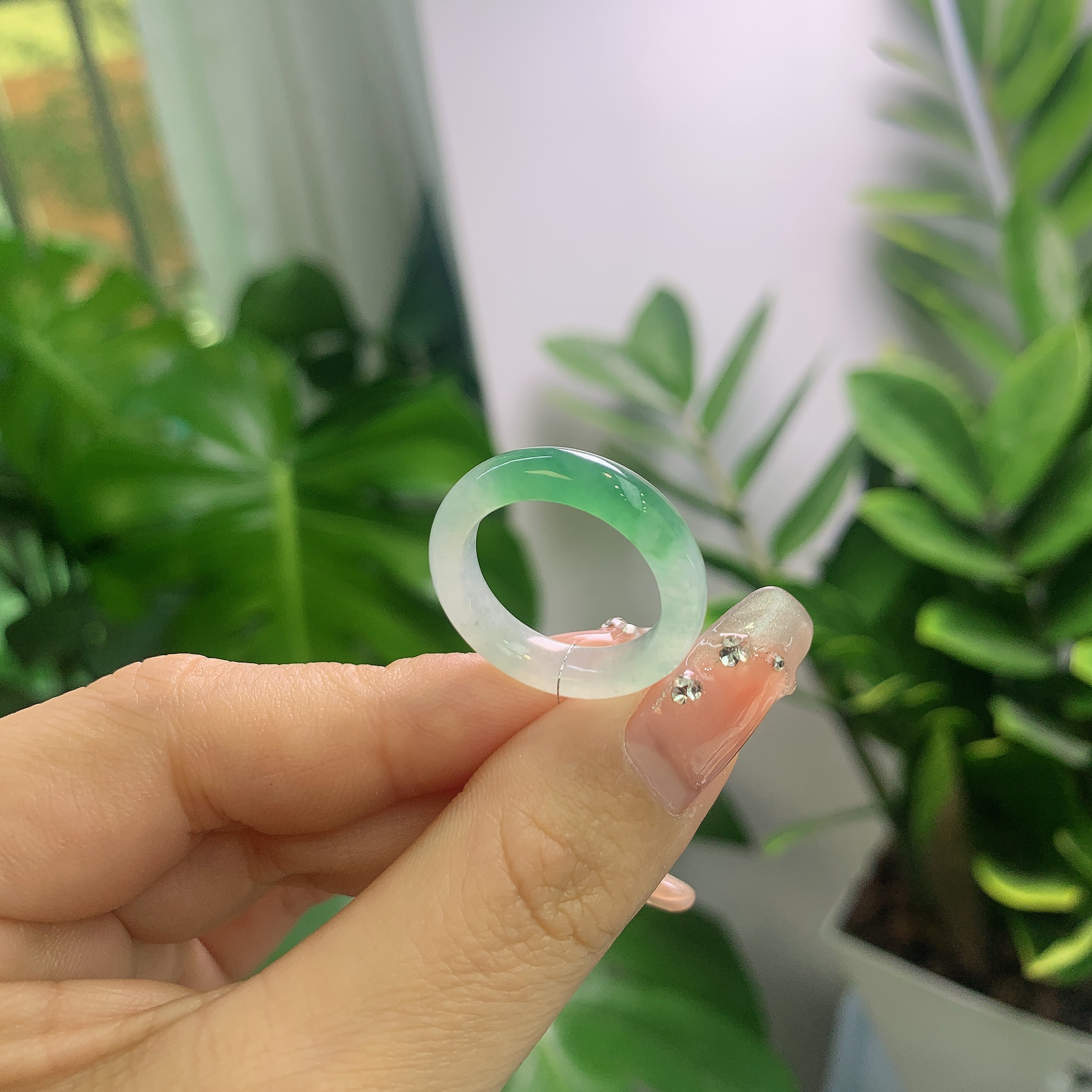 缅甸天然A货翡翠戒指阳绿戒指14-15