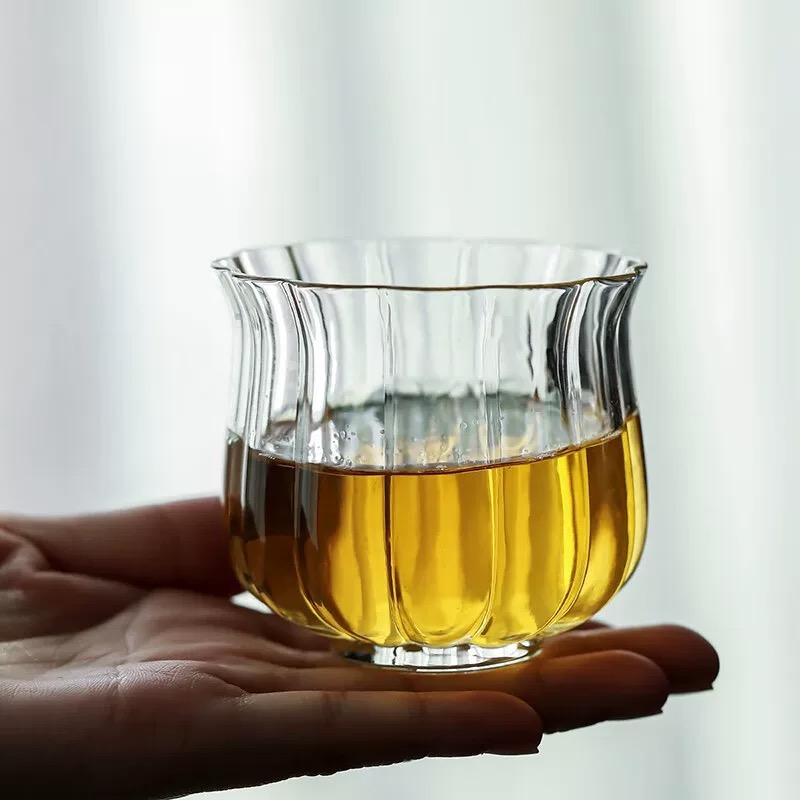 日式耐高温玻璃品茗杯 创意轻奢玻璃莲花主人杯功夫茶杯茶道配件