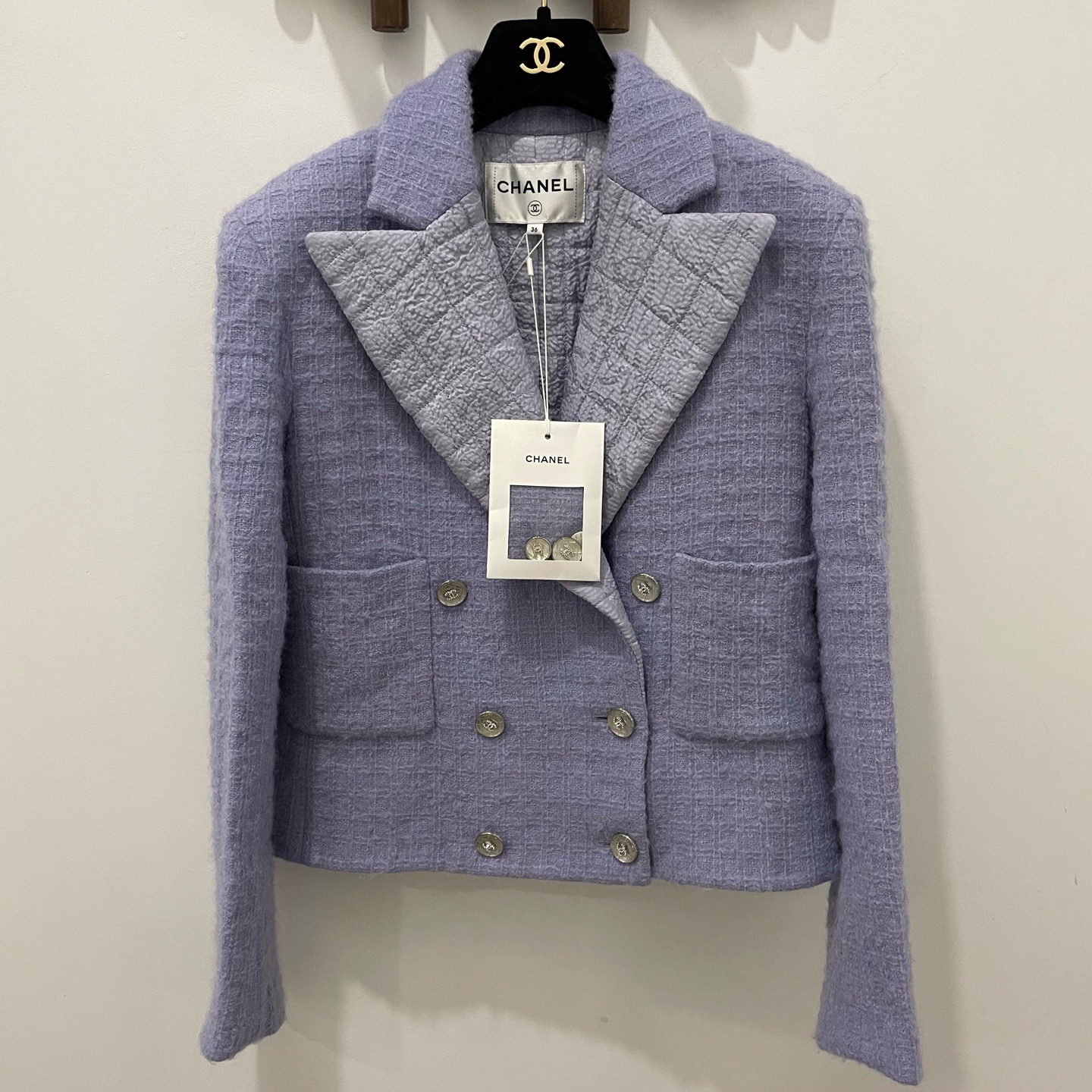 99新 Chanel/香奈儿 Chanel 21k秋冬香芋紫毛呢外套 36码