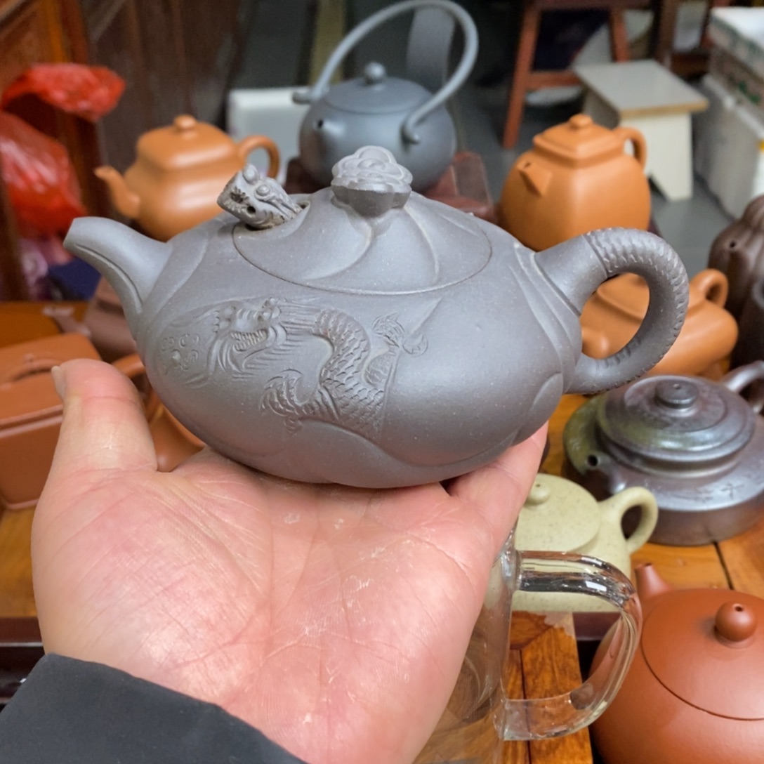 紫砂茶壶紫砂壶老清灰段鱼化龙