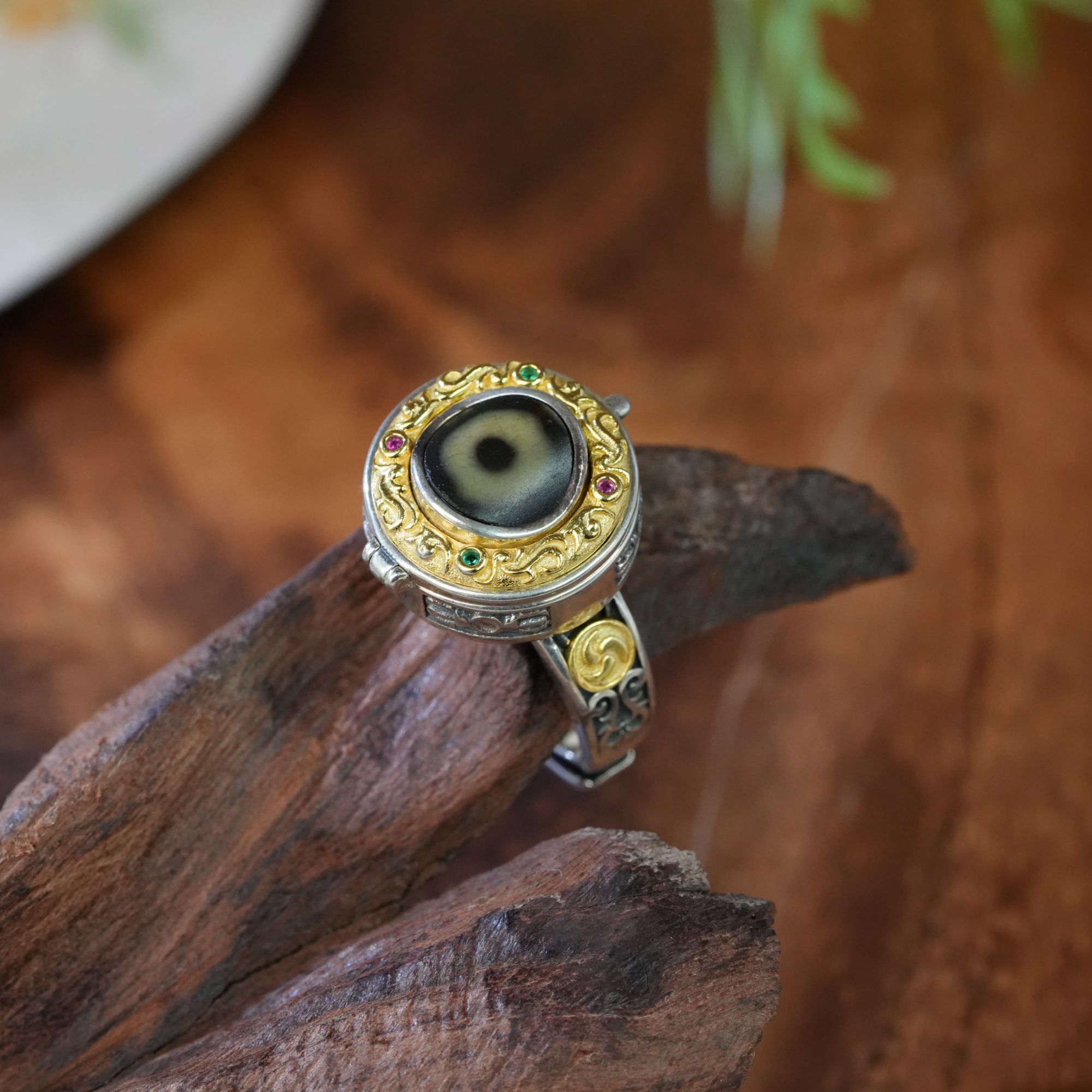 【虫二原创】925天然玛瑙一眼戒指活口戒指百搭款送礼男女金刚C复古