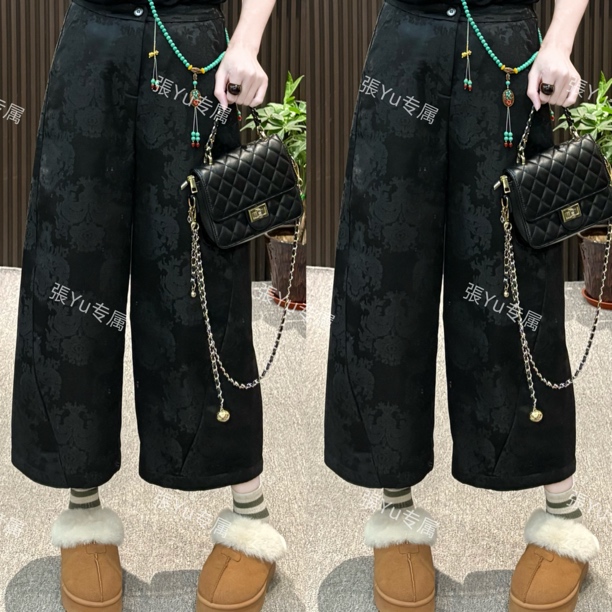 張Yu专属【青花瓷】重磅提花冬季加棉花苞裤九分【裤长89厘米】