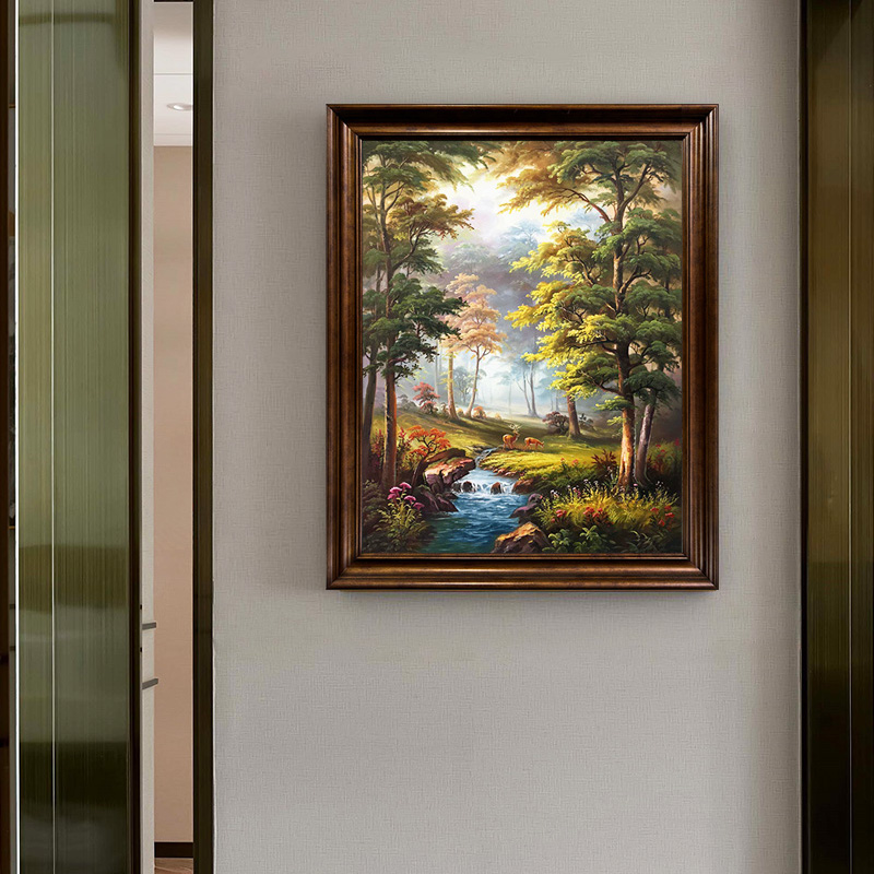 u作【山涧小鹿】手绘油画玄关装饰画风景画欧式美式古典壁画挂画