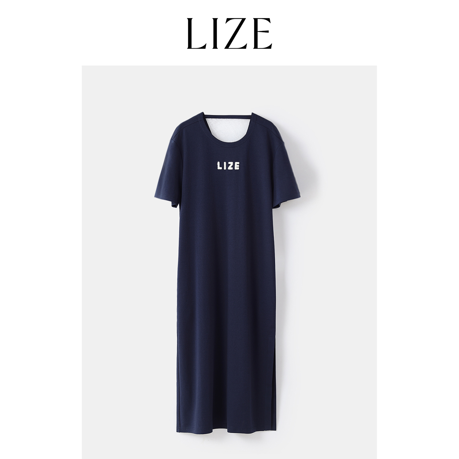 LIZE「美人影T恤裙」定纺高支棉.重工立体刺绣.蕾丝钩花连衣裙
