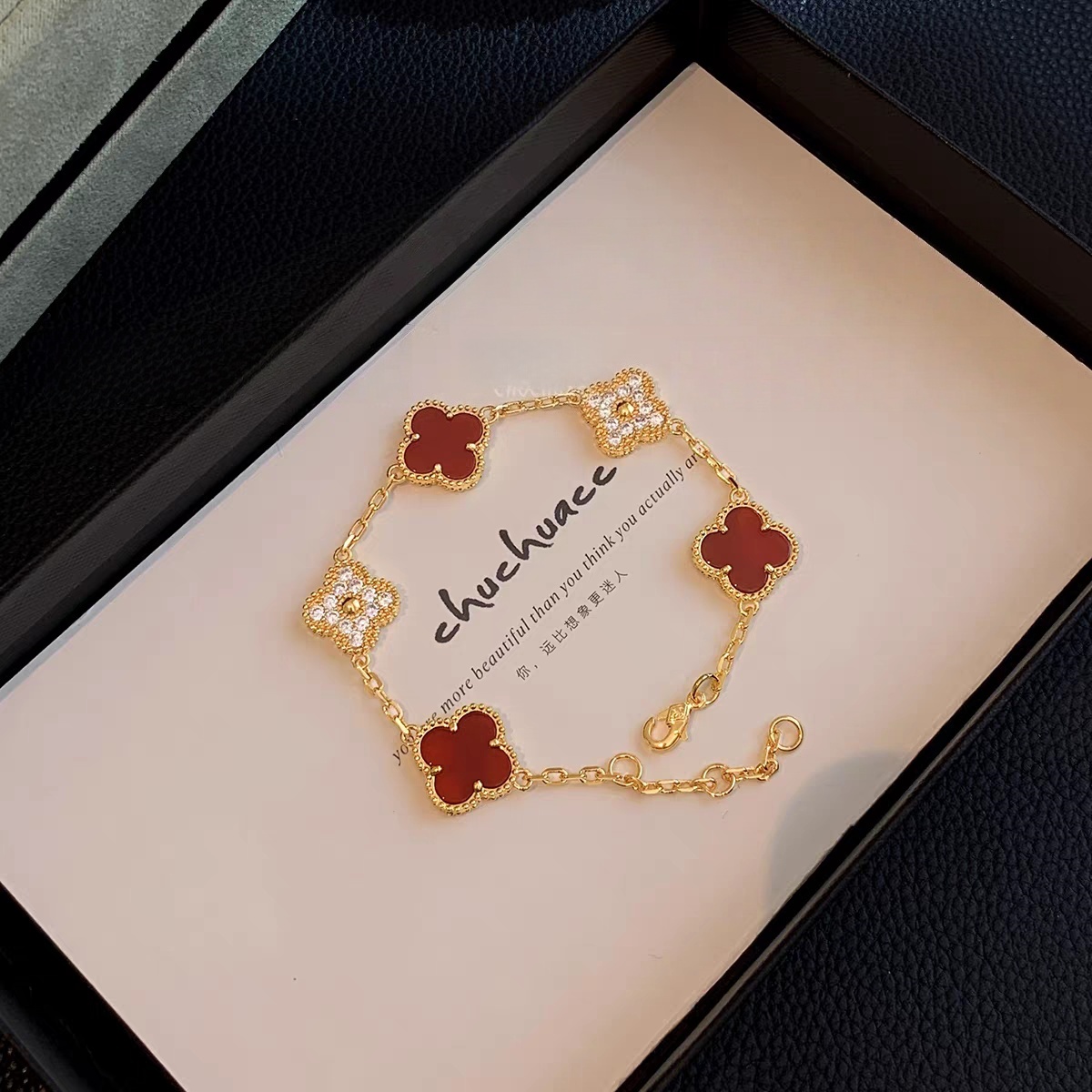 CEENIU  翠玉红四叶草手链