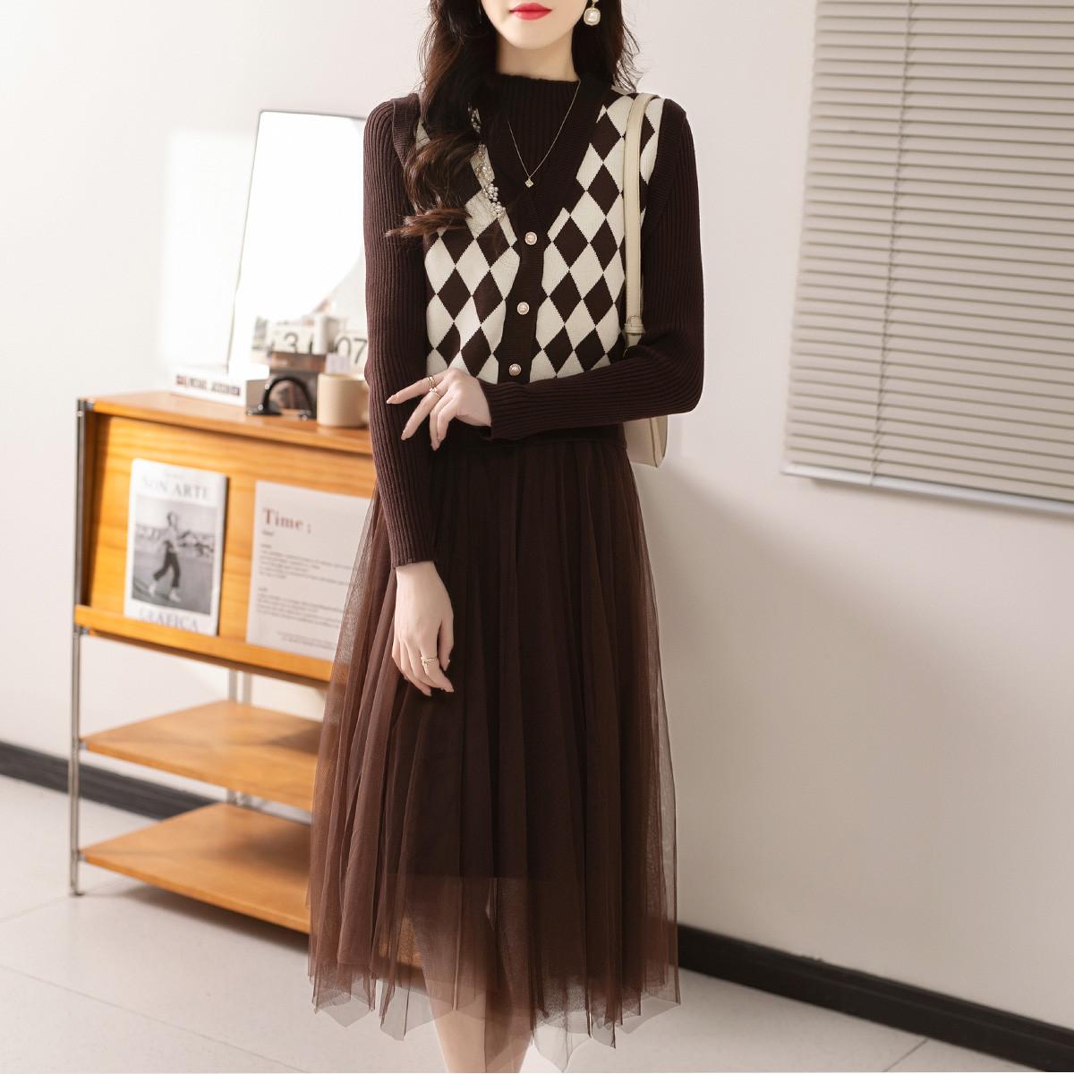 A292假两件中长款连衣裙