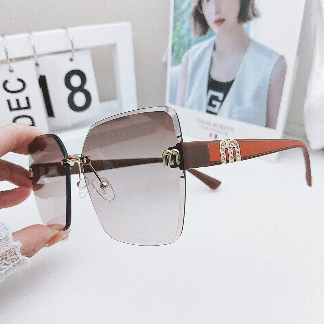 太阳镜百搭时尚可爱开车墨镜显瘦大框无框户外偏光眼睛防晒女款