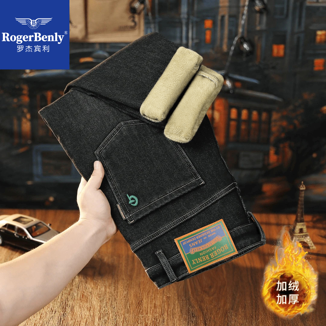 【璐璐专属】罗杰宾利加绒加厚新款男士牛仔裤直筒弹力舒适868101