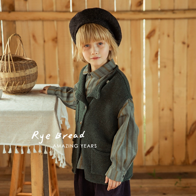 ryebread/黑面包童装 韩系多口袋男中大童纽扣开衫无袖马甲4春秋