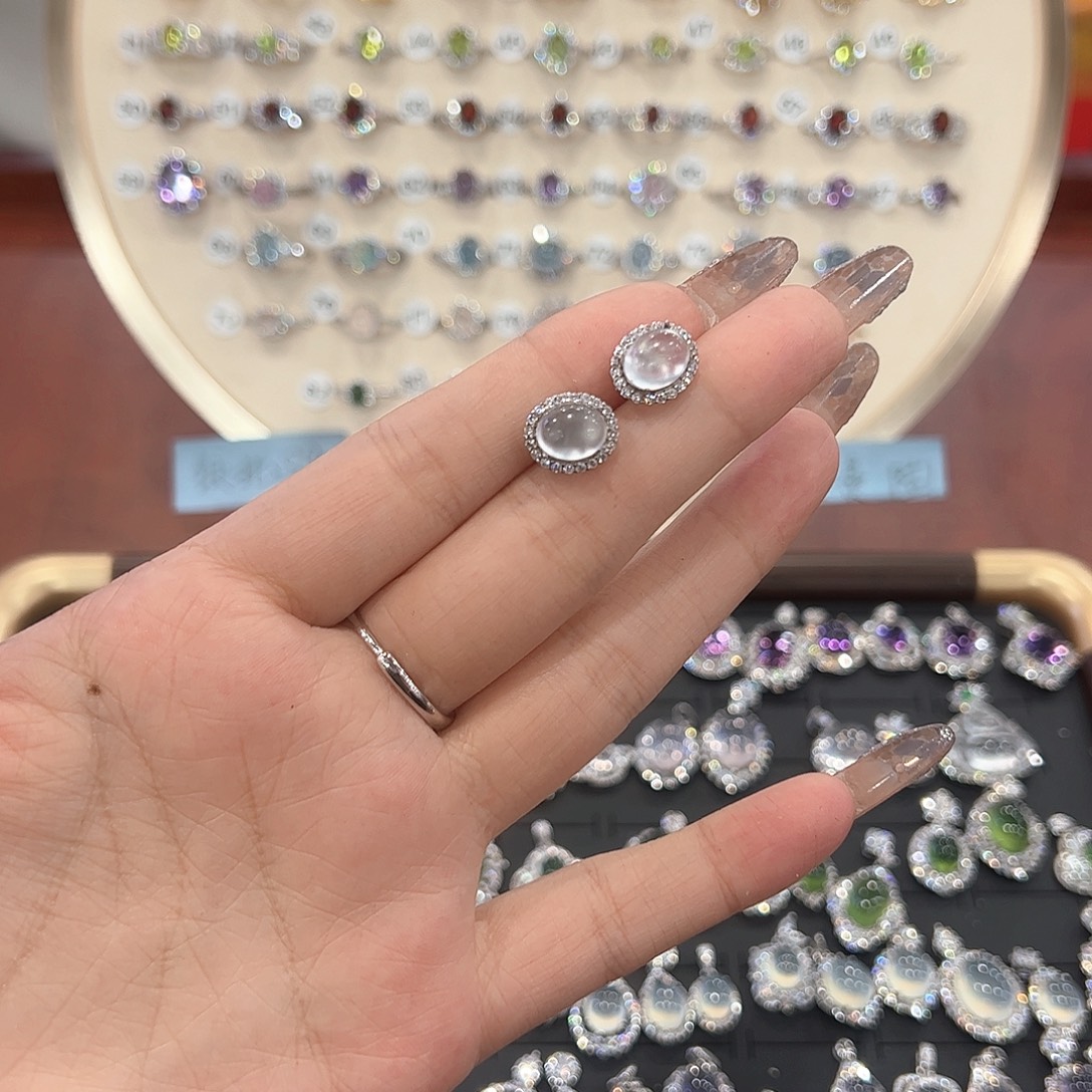 y***蛇纹石玉银S925镶嵌饰品