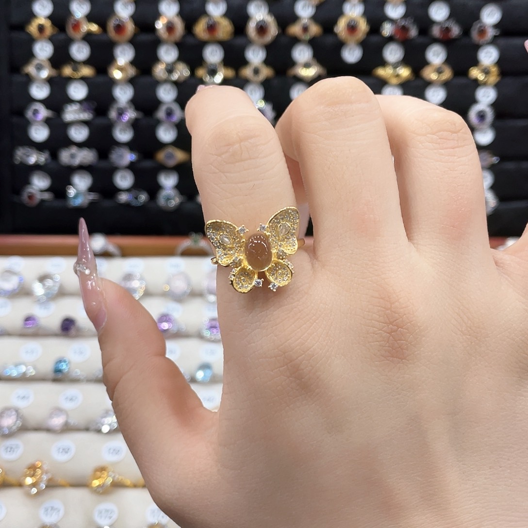 黄晶戒指女银S925镶嵌