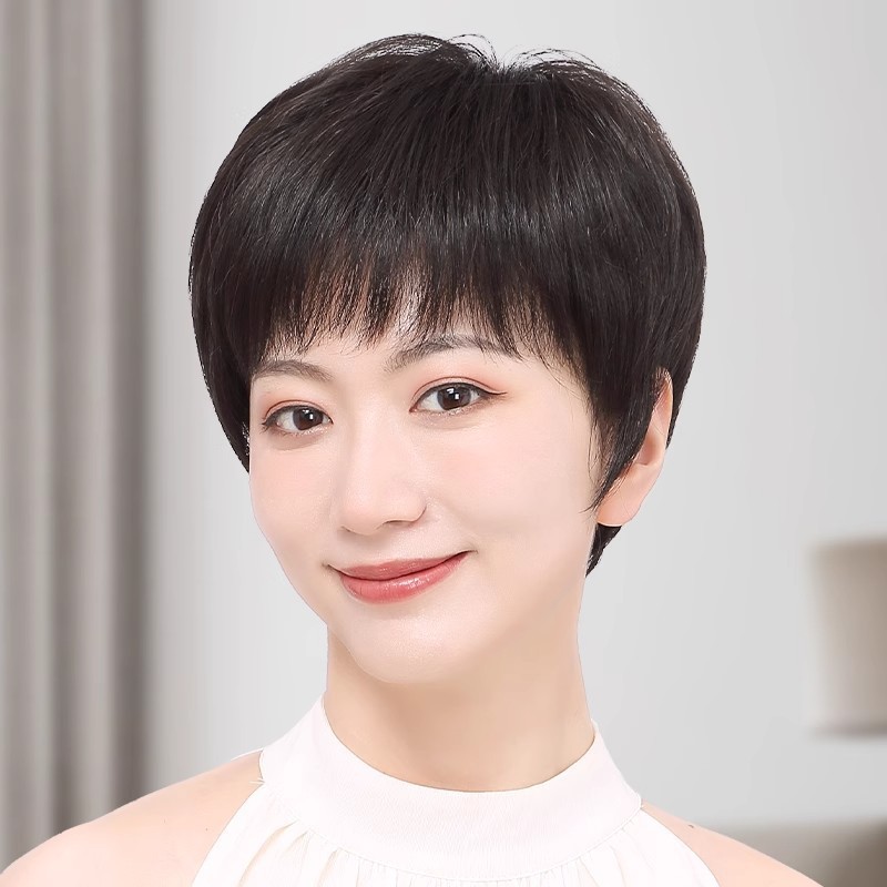 假发女短直发全真发全套遮白发显发量妈妈款蓬松自然透气不闷热
