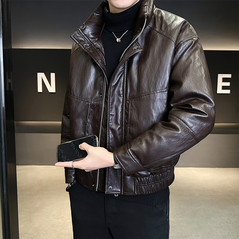 高端防寒男士羽绒服上衣冬季新款加厚保暖鸭绒夹克式男款皮衣外套