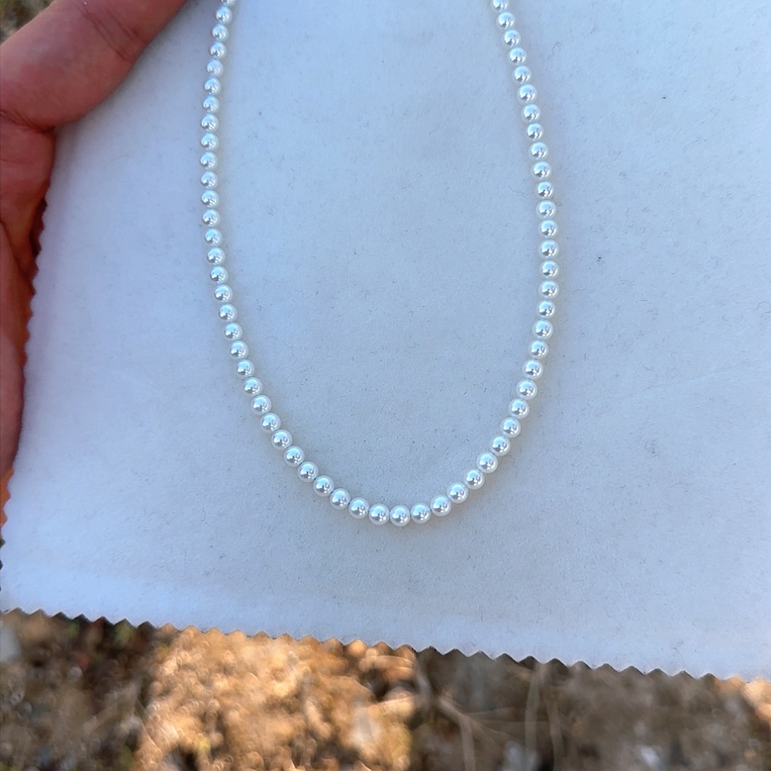 淡水珍珠颈饰银S925镶嵌4-5无核极光镜面正圆无暇白亮