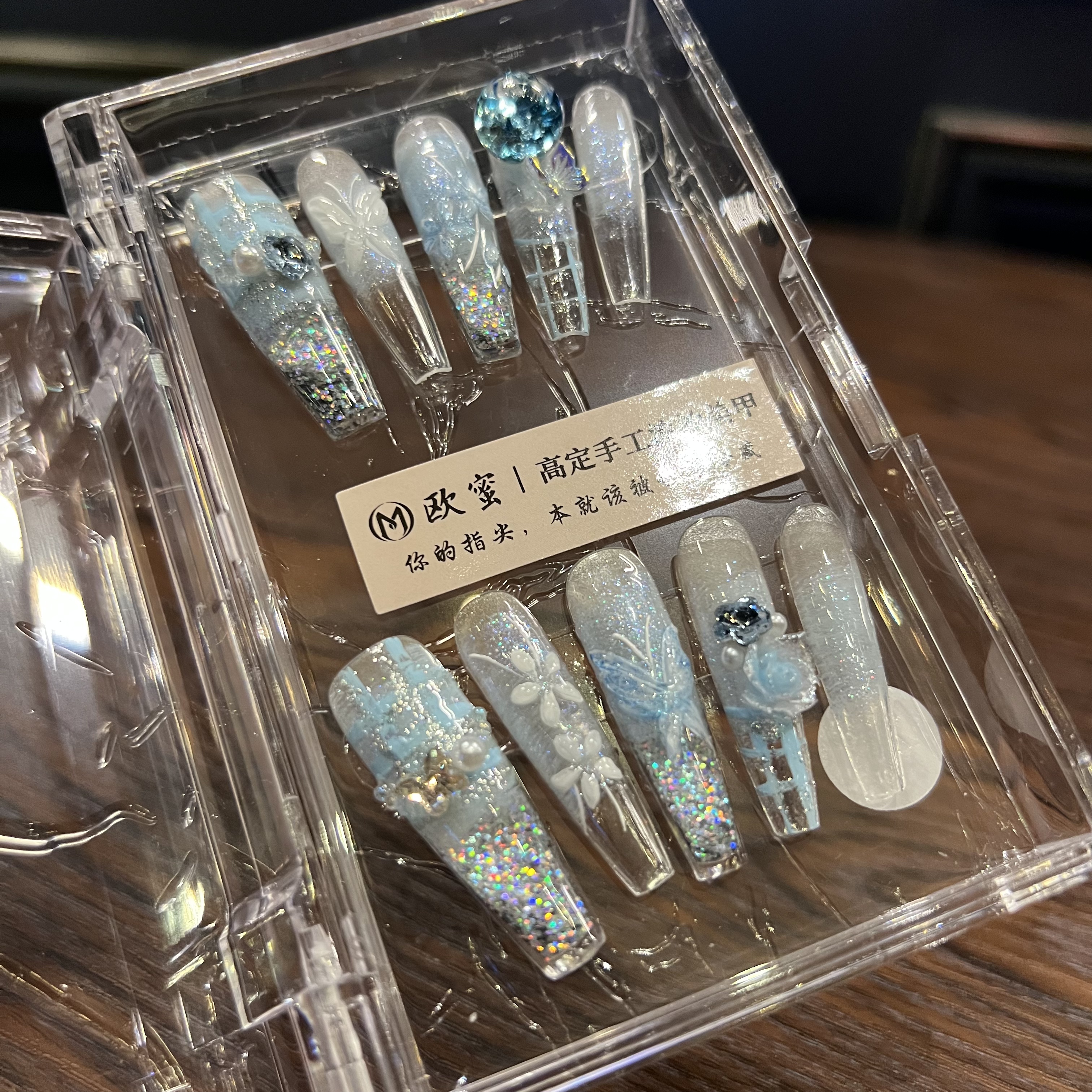 【海盐气泡水】纯手绘高级定制手绘雕花纯手工穿戴甲春季新款显白