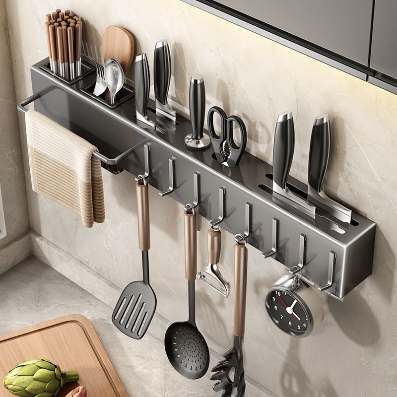 碳钢厨房刀具置物架多功能免打孔收纳架筷笼筷子筒壁挂式家用沥水
