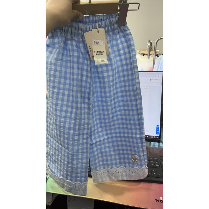 【新疆包邮】夏季新款格子小花直筒裤F828