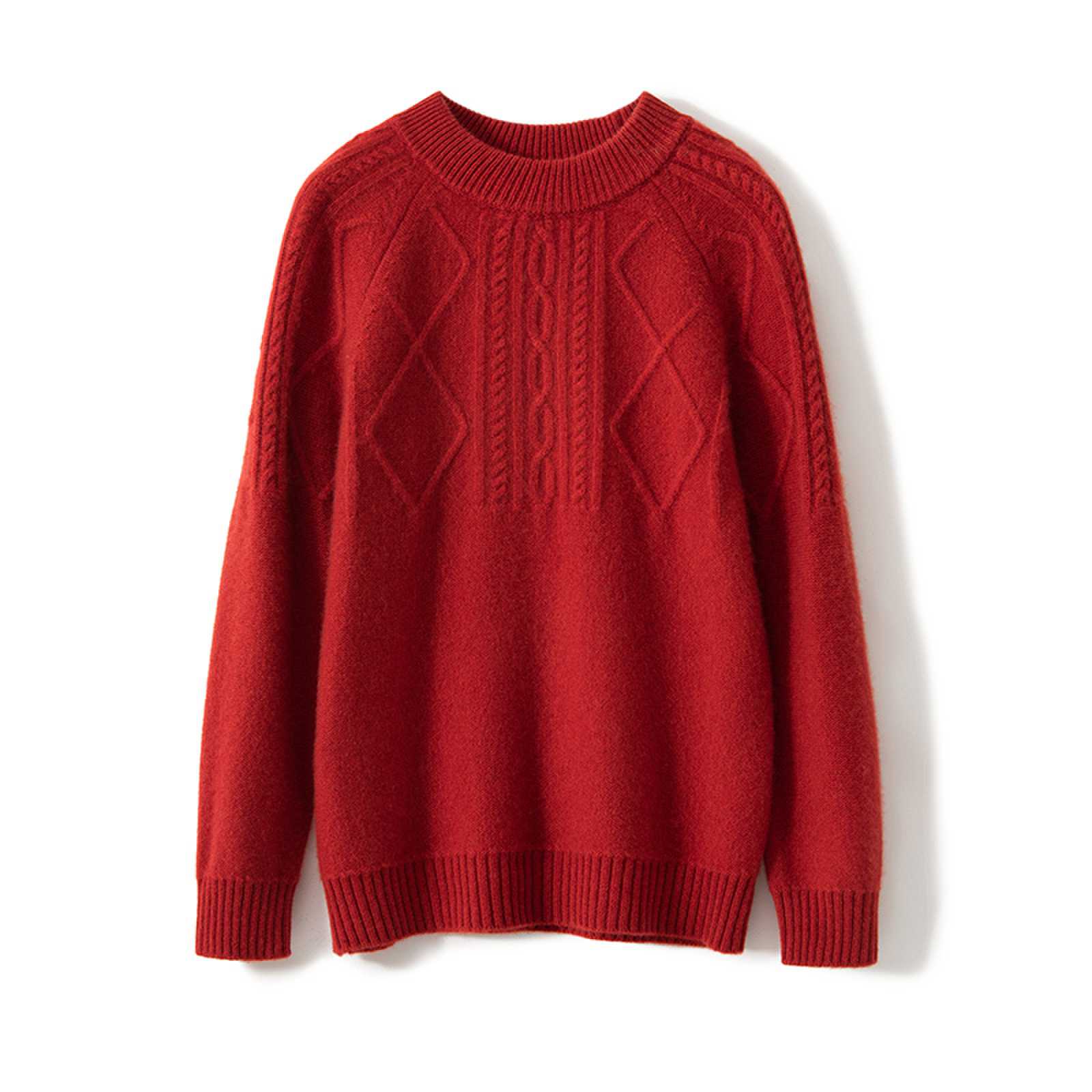 【100羊毛】新年红毛衣儿童羊毛衫加厚绞花男童女童针织毛衣