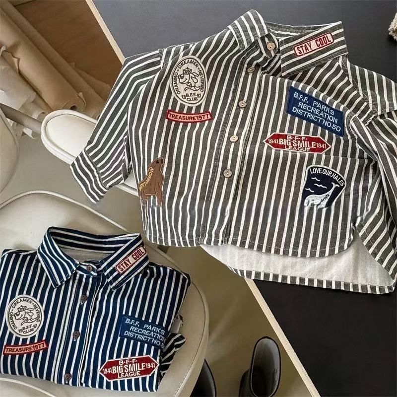 *1035【竖杠青年】时尚百搭休闲儿童条纹衬衫