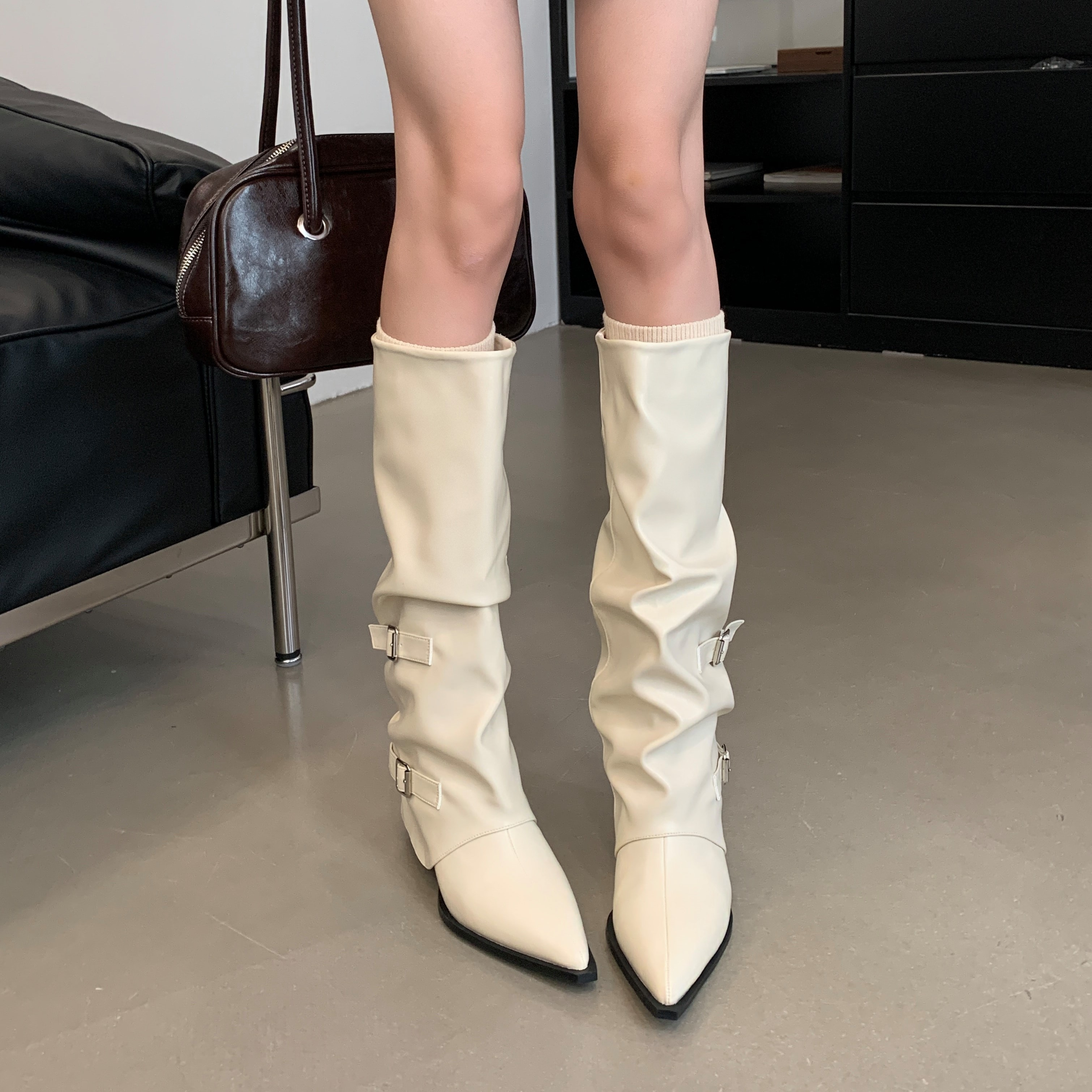 时装靴牛仔靴长靴欧若智性城市游牧风假日风炸街明星同款鞋女款