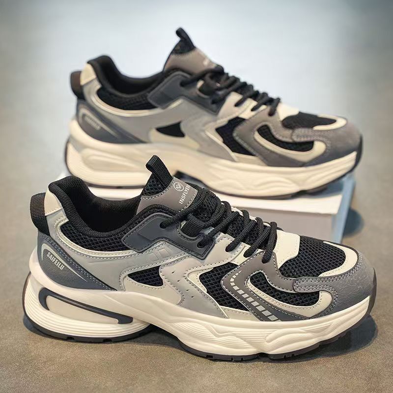冬季男鞋2025新款透气网面运动鞋男士潮流百搭厚底休闲老爹鞋潮鞋