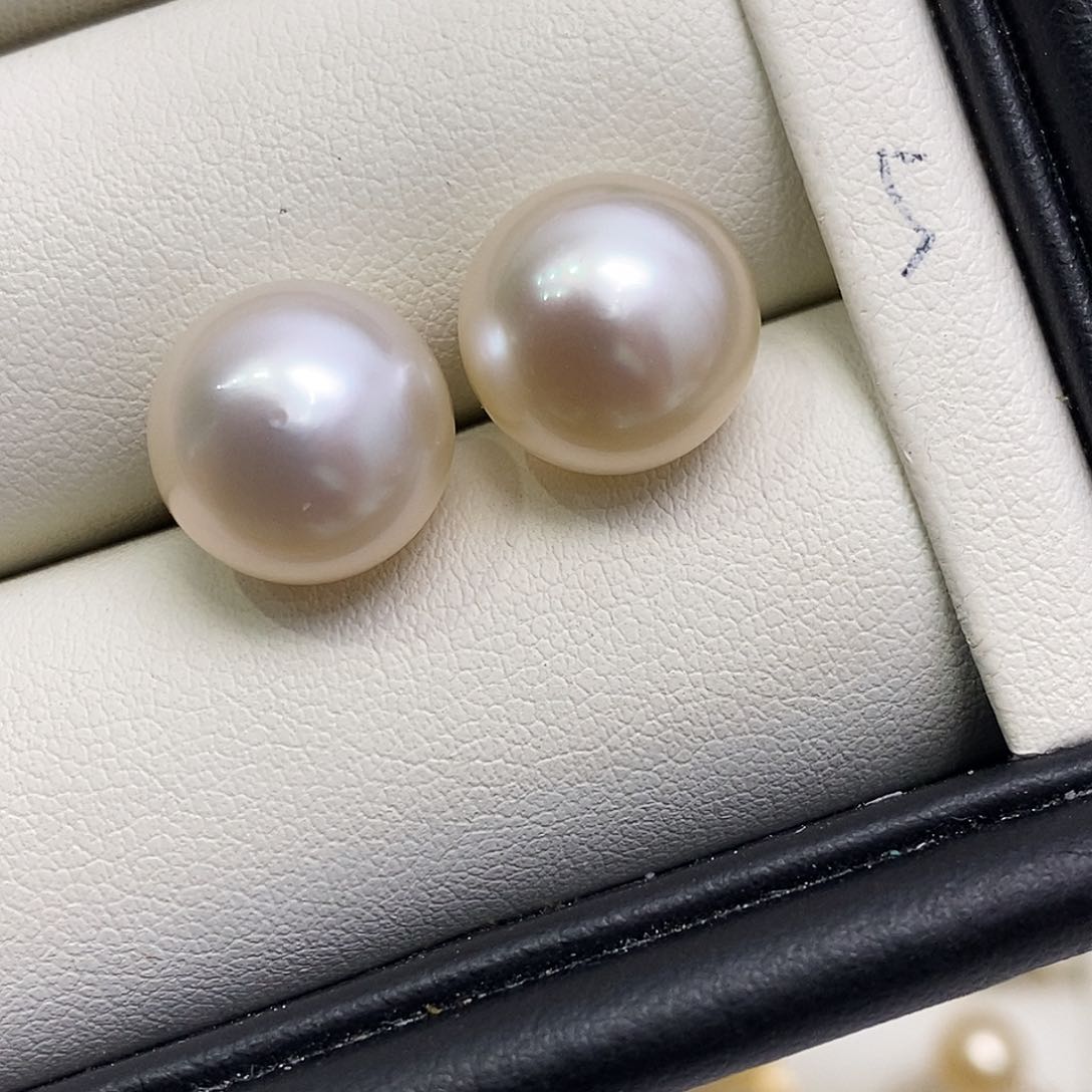 18K金镶嵌海水珍珠耳饰澳白干枯玫瑰金11-12mm