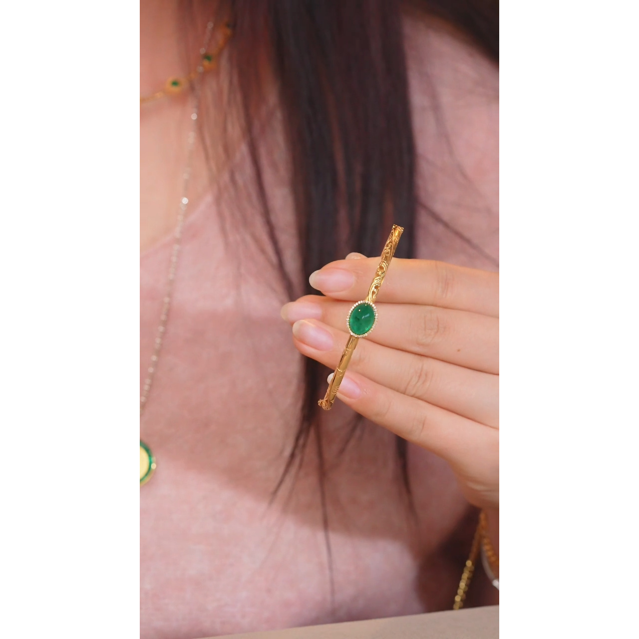 祖母绿手镯18K金镶嵌（3.4ct）@@U7021