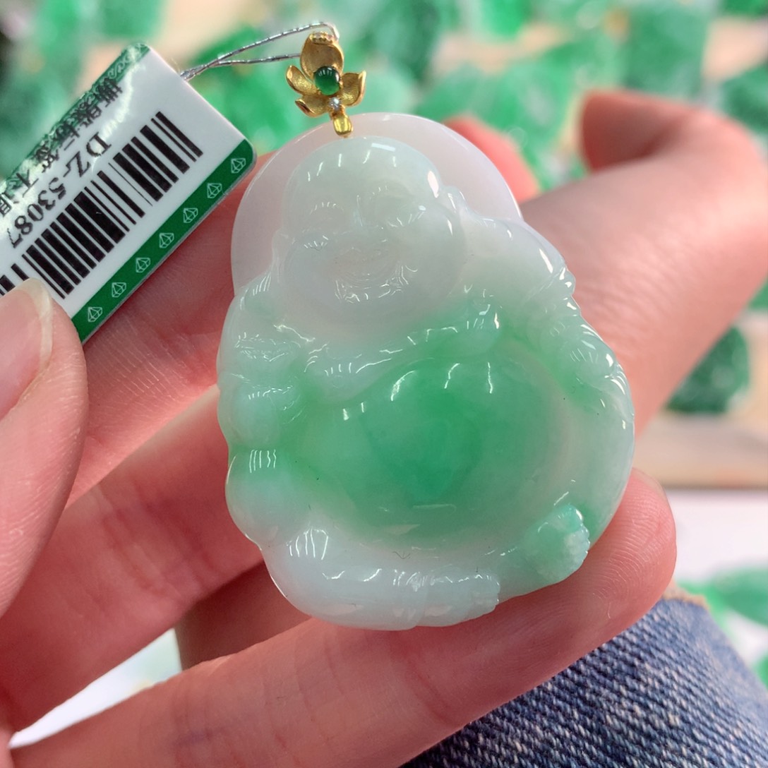 翡翠吊坠(不含链)18K金镶嵌