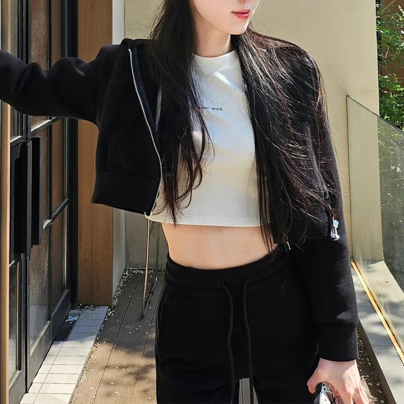 美式复古短款长袖连帽卫衣女2025新款春秋冬修身显瘦开衫拉链外套