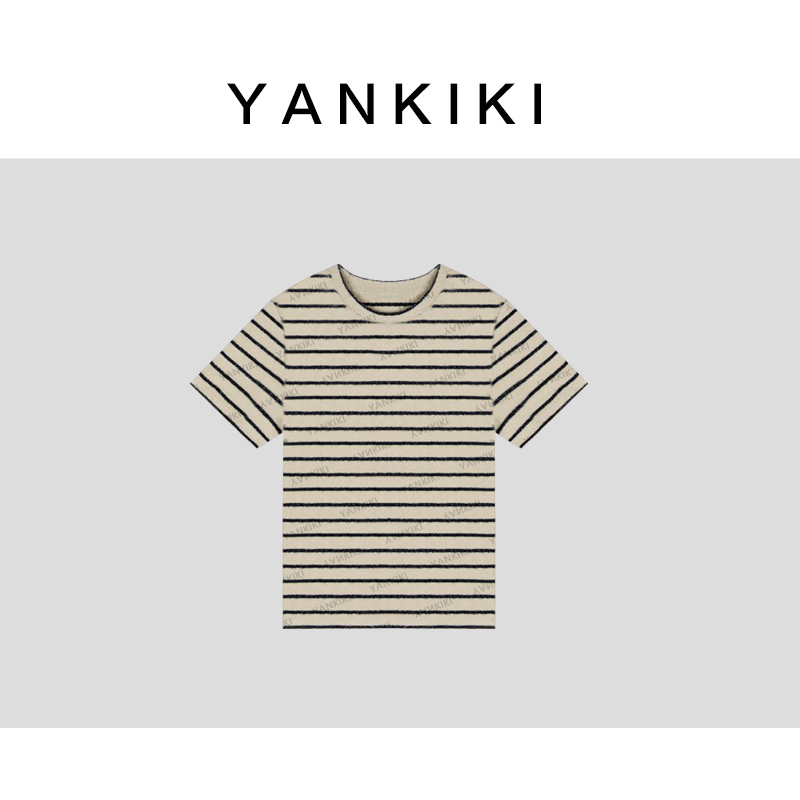 磨毛条纹短袖TEE  YANKIKI 2025冬季新款NEW