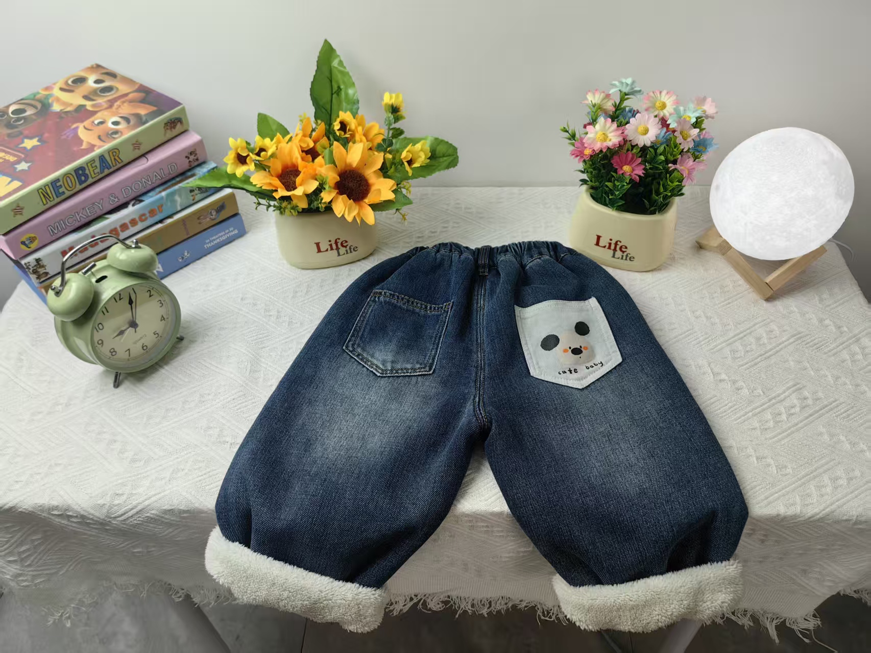 儿童加绒裤子冬季男童牛仔裤加厚羊羔绒裤子中小童保暖羊驼绒长裤