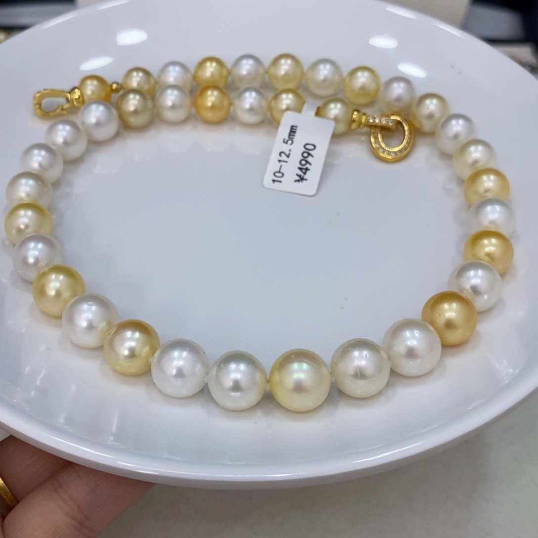 海水珍珠颈饰未镶嵌阿*Q金白混彩项链10-12.5华
