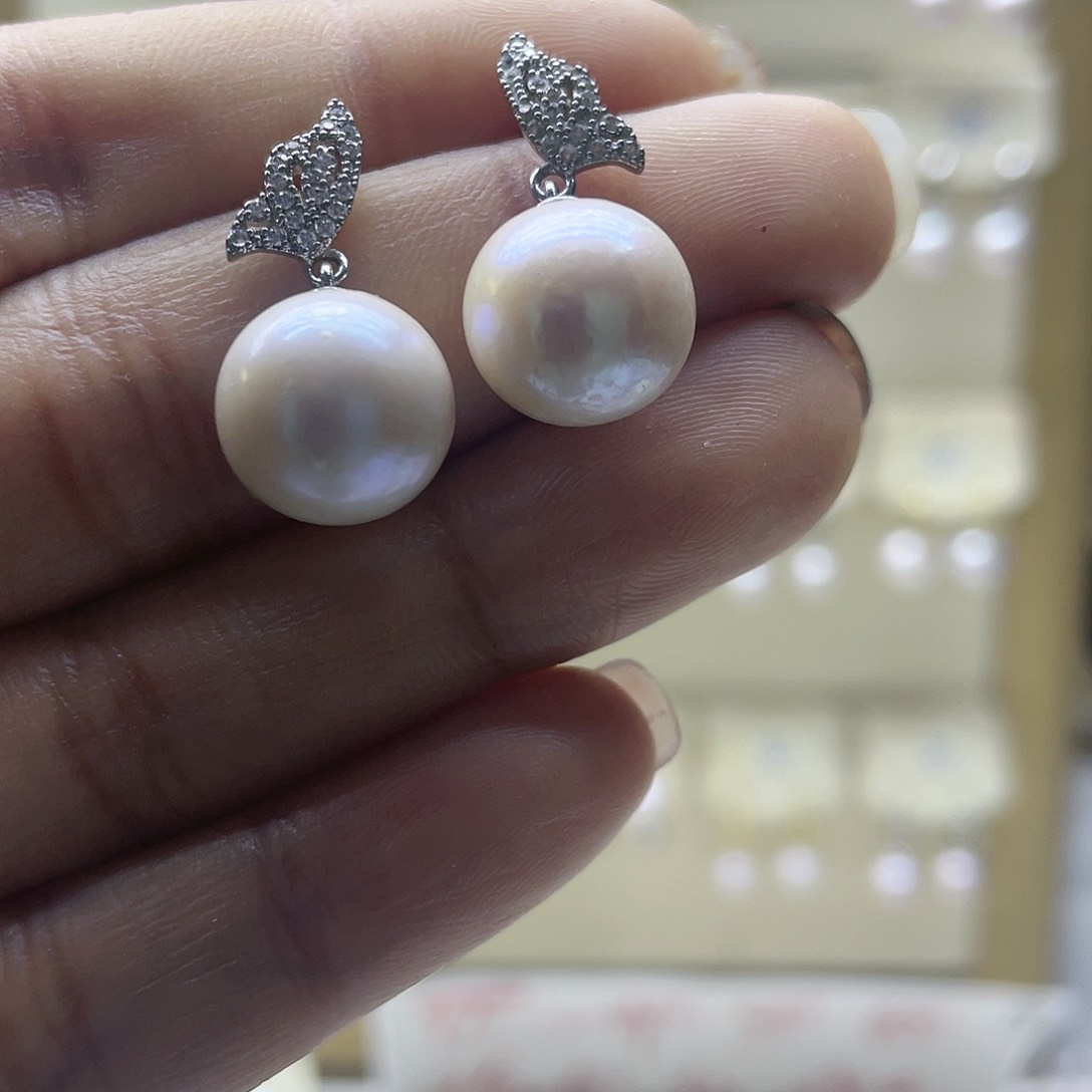淡水珍珠耳饰银S925镶嵌