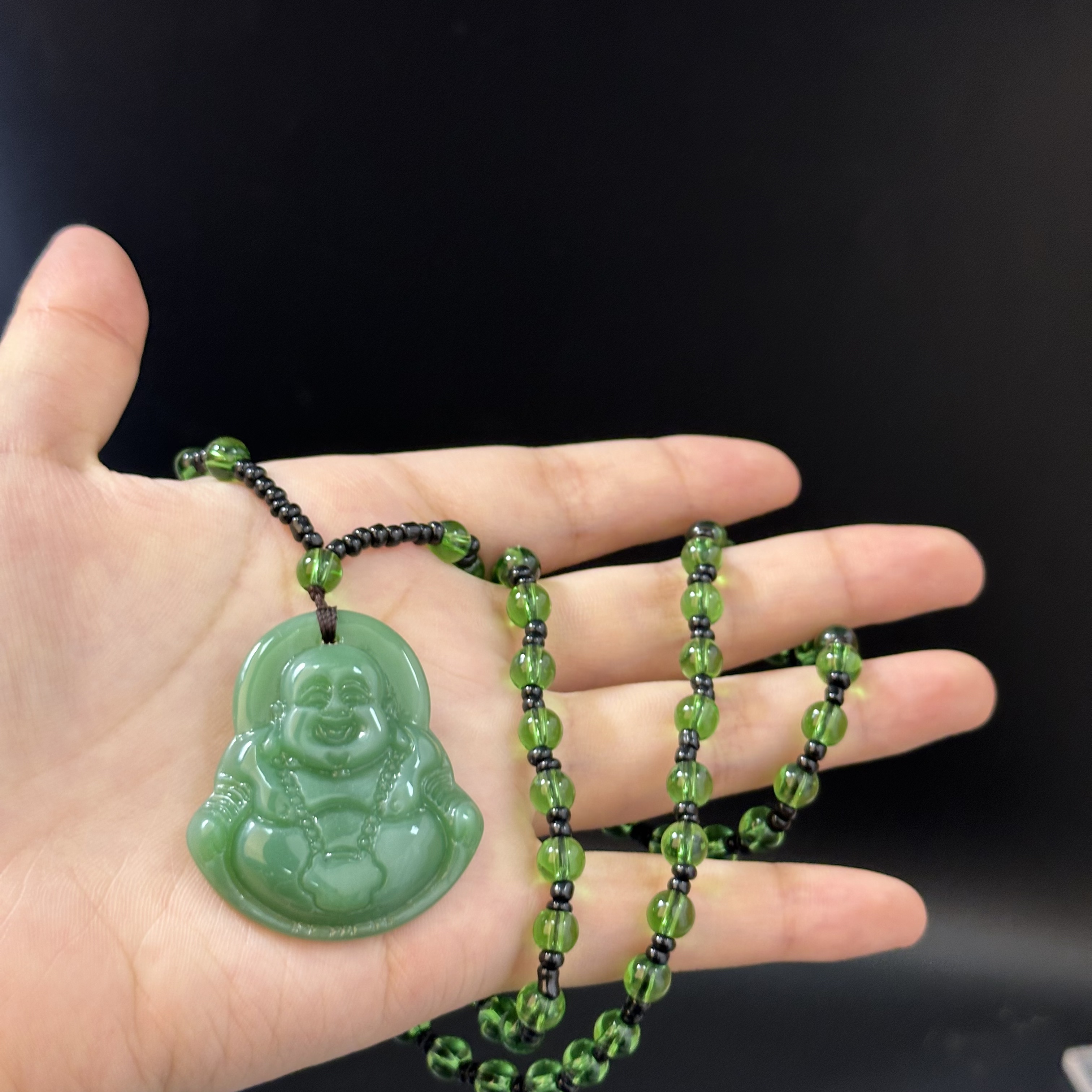 浓墨重彩碧绿大度弥勒佛珠珠吊坠A06-19