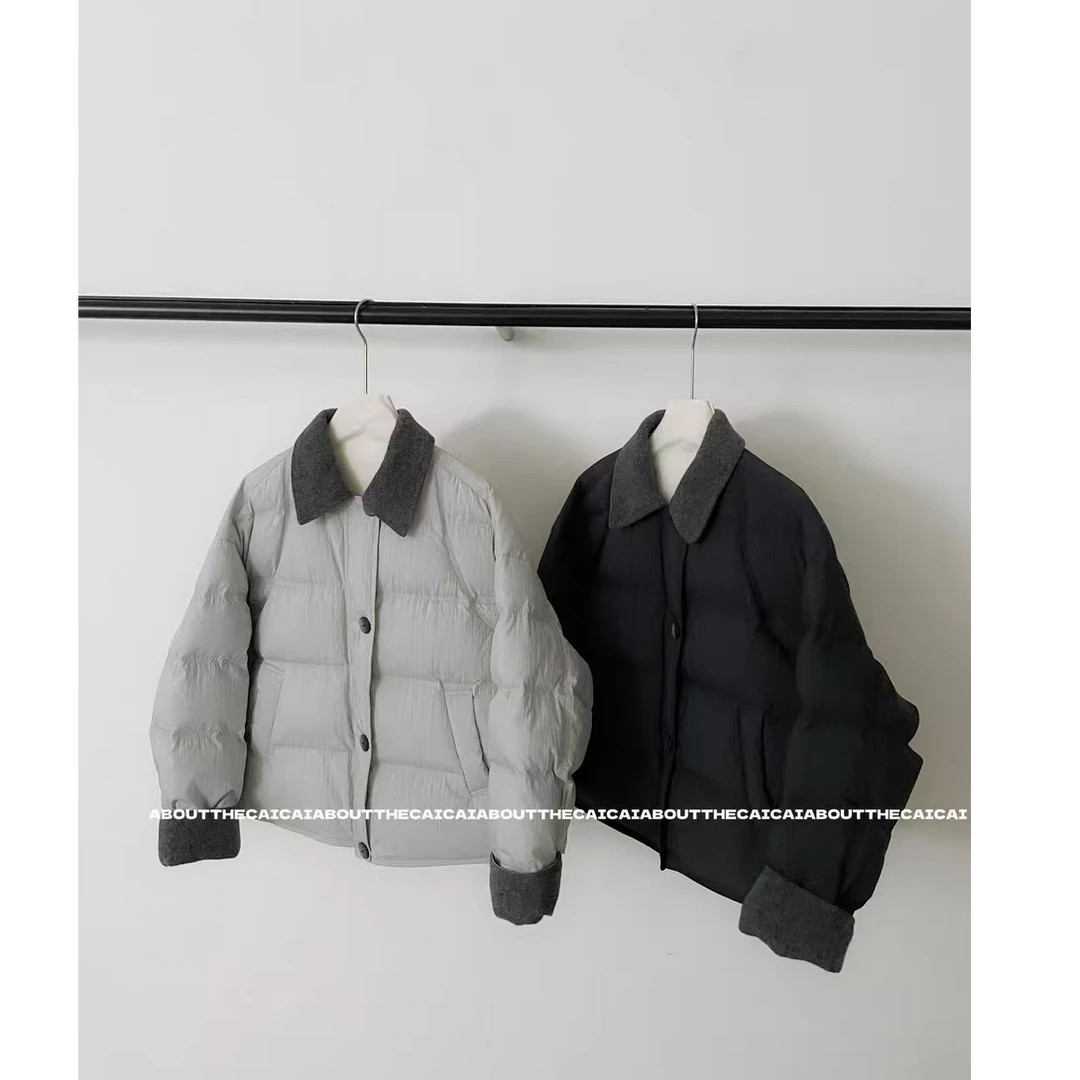 2025冬季爆款休闲棉服女小众简约时尚翻领撞色设计保暖外套