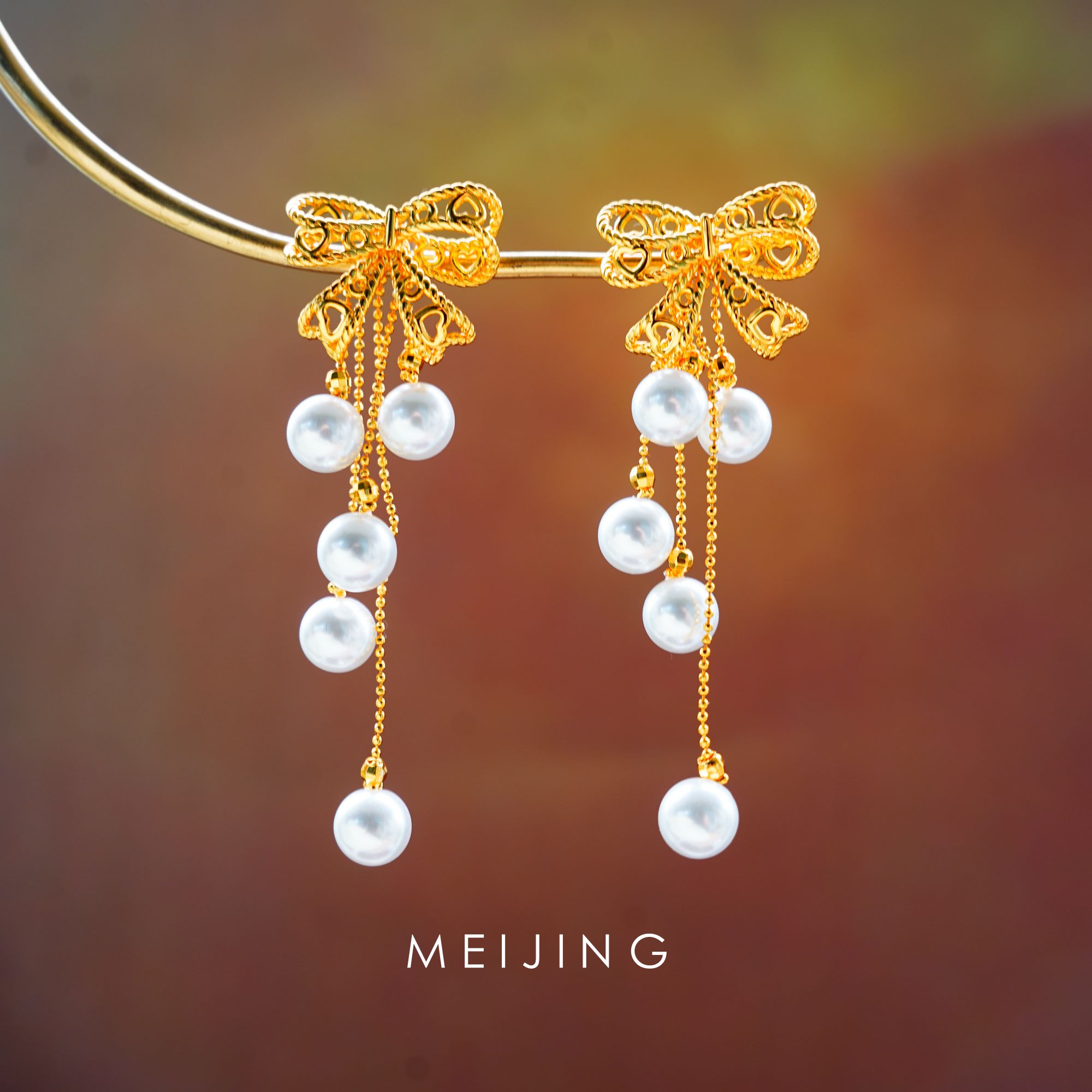 黄铜耳饰 【蝴蝶结】超仙蝴蝶结仿珍珠流苏耳饰时尚气质显瘦耳环