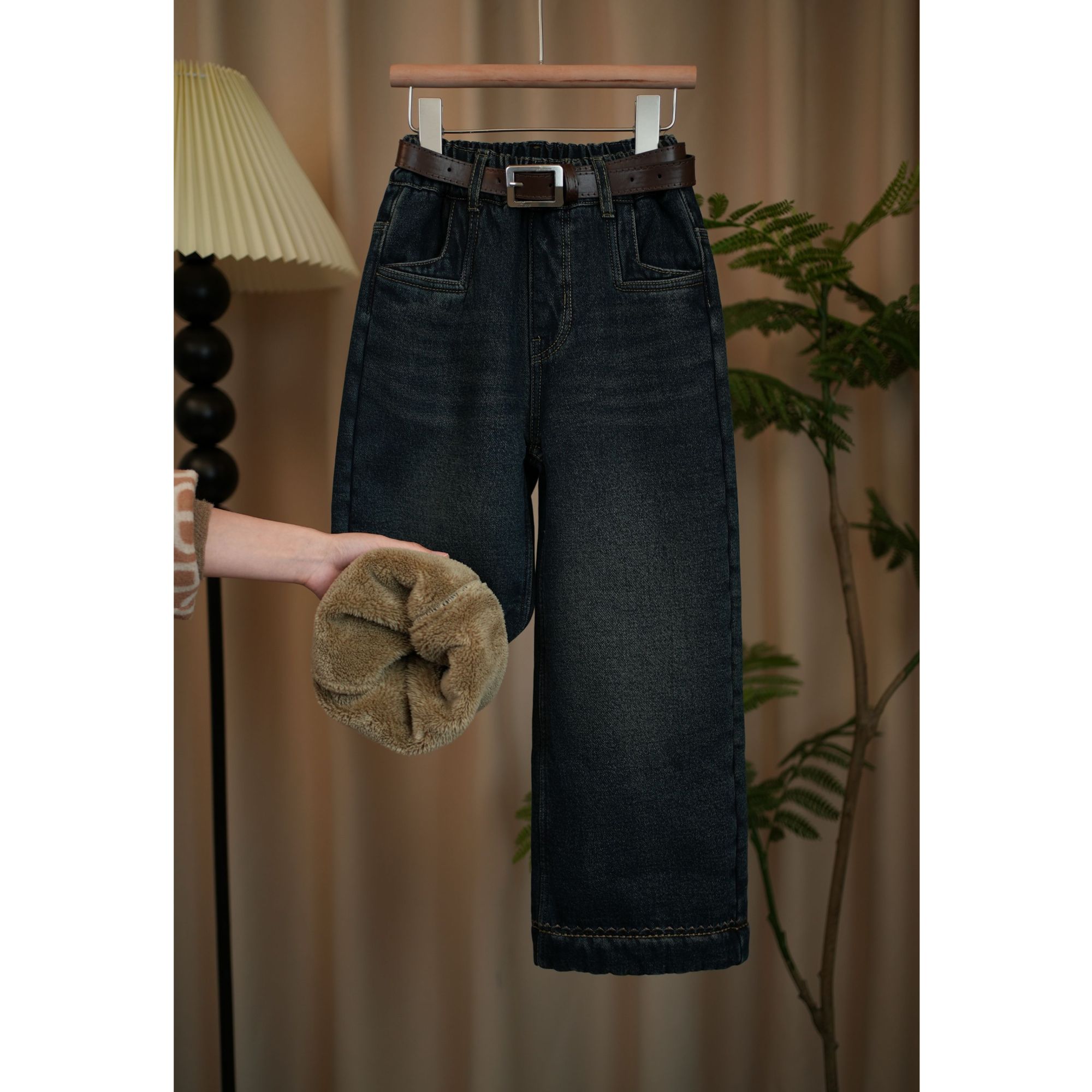 【特厚款，高品质】【一条过冬】女童加绒加厚冬季新款百搭直筒牛仔裤