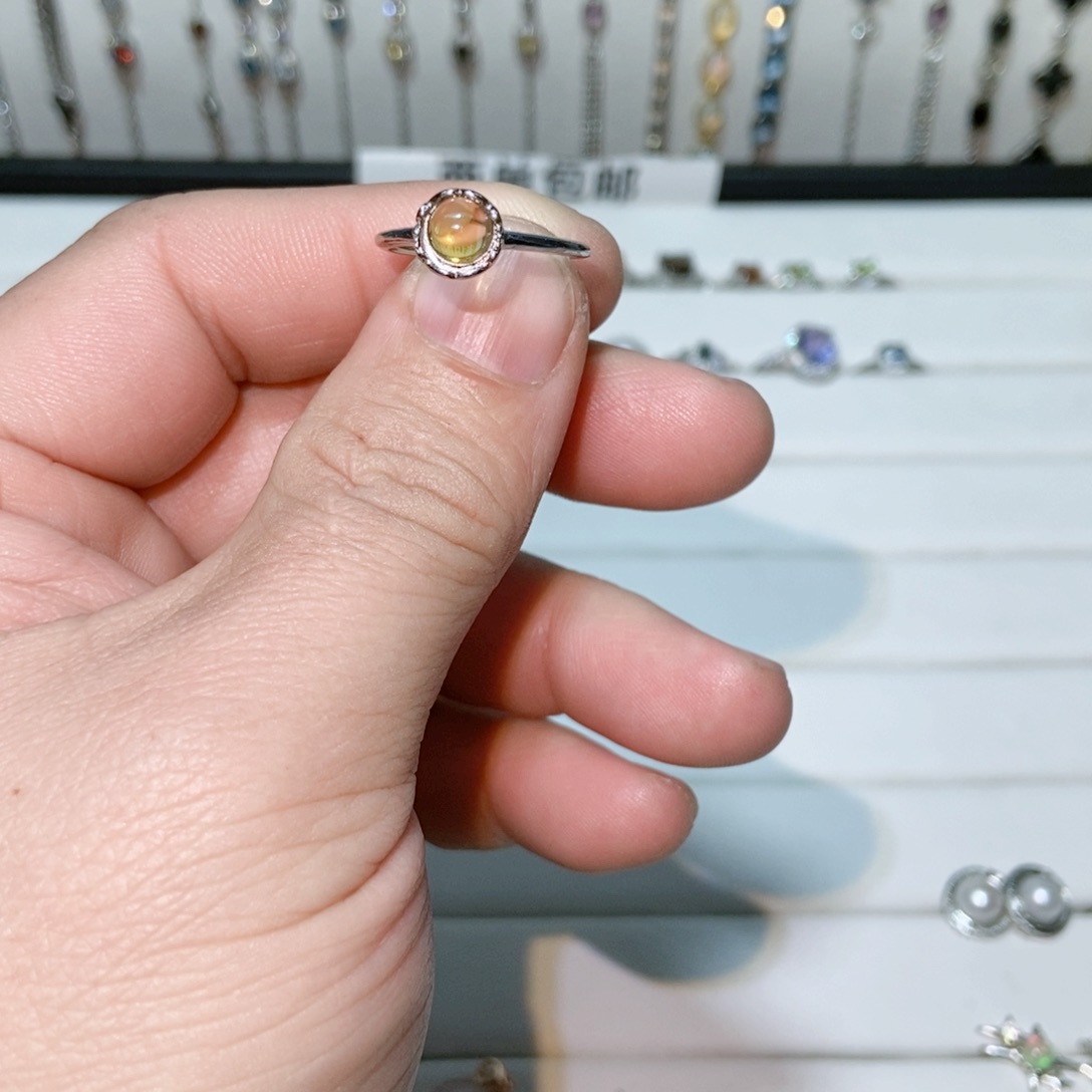 绿水晶戒指银S925镶嵌