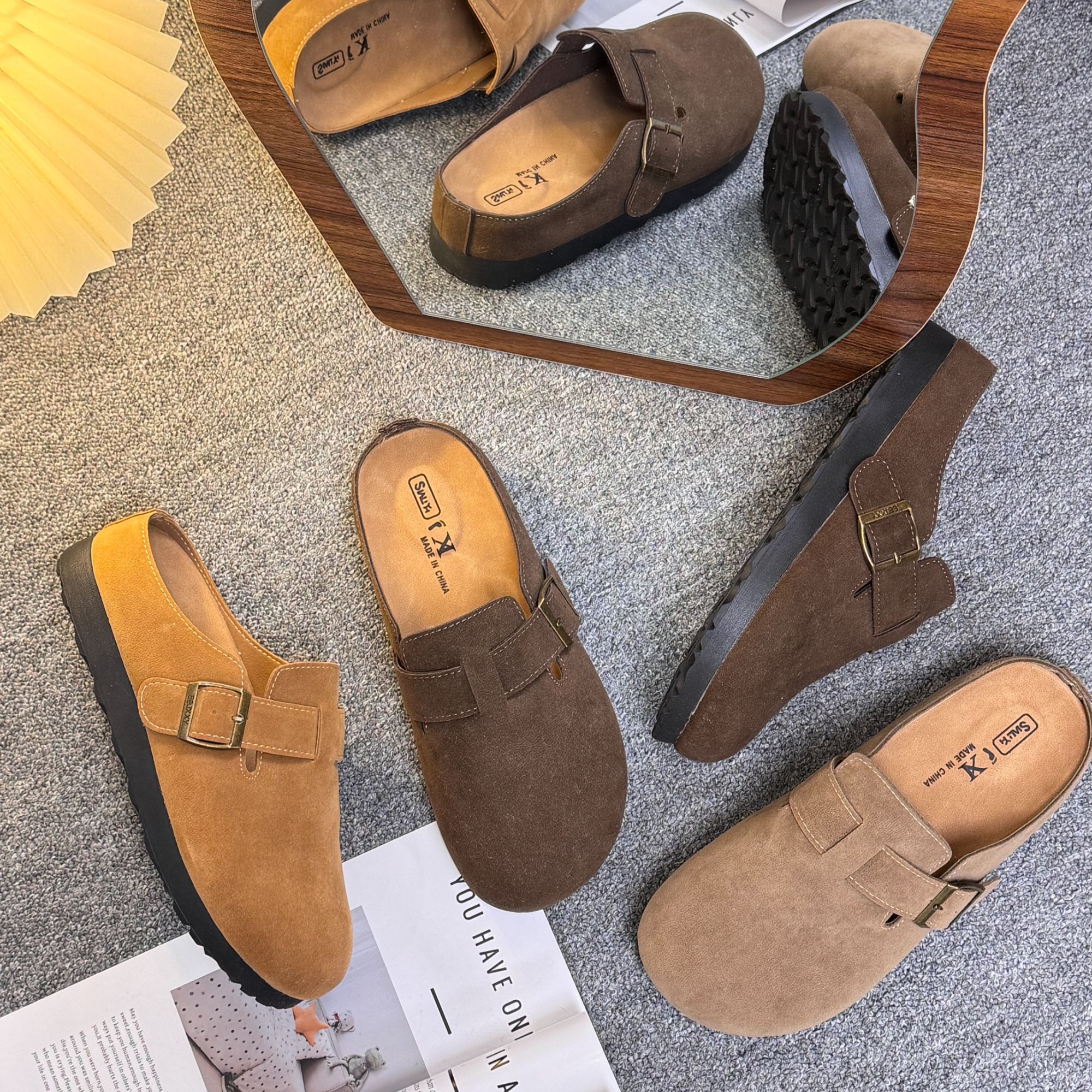软木厚底博肯拖鞋2025秋冬新款一脚蹬森系复古平底包头半拖女外穿