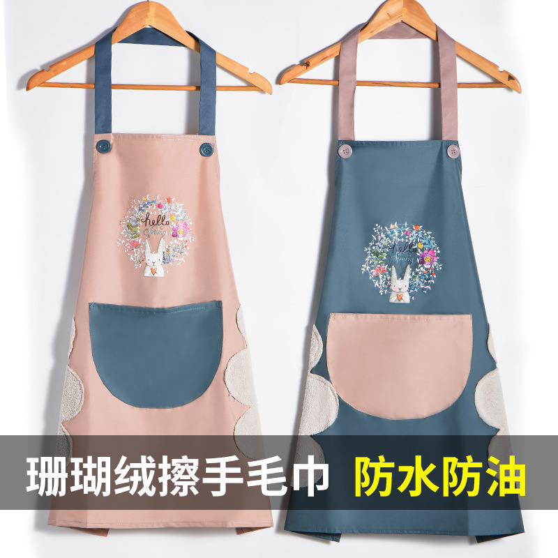 PVC防水围裙定制印字小批量女家居可爱厨房家用围腰印logo可擦手